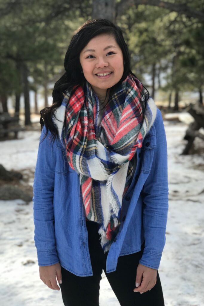 Pafoua posing in a scarf, Flagstaff, Colorado winter