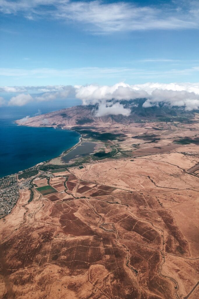 maui from birdseye view in the airplane