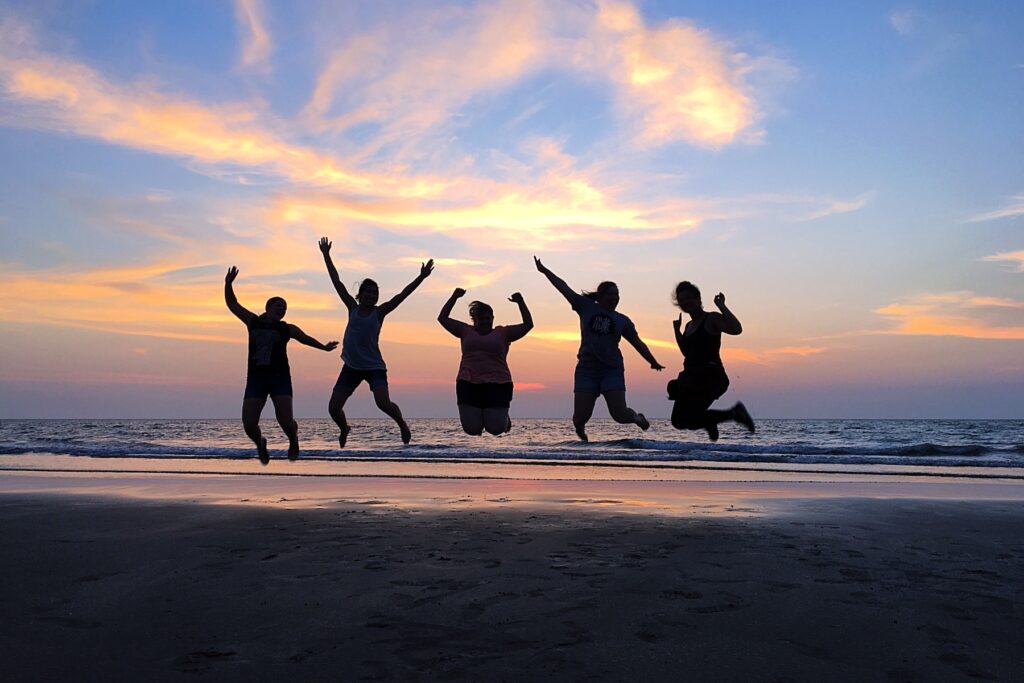 Paf and her friends at a beach in Bali, Indonesia